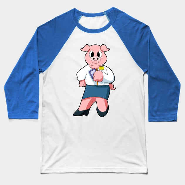 Pig as Secretary with Skirt Baseball T-Shirt by Markus Schnabel